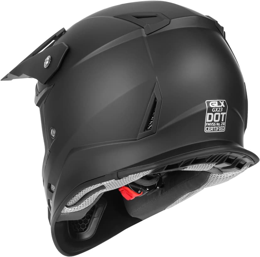 GLX GX23 Dirt Bike/Motocross Helmet - Matte Black, Large - DOT Approved