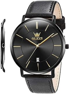 OLEVS Mens Watches Minimalist Ultra Thin Fashion Casual Analog Quartz Date Watch Waterproof Slim Simple Big Face Dress Wrist Watch Leather Band for Men