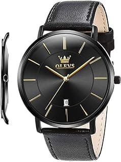 OLEVS Mens Watches Minimalist Ultra Thin Fashion Casual Analog Quartz Date Watch Waterproof Slim Simple Big Face Dress Wrist Watch Leather Band for Men