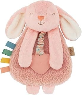 Itzy Ritzy - Itzy Lovey Including Teether - Baby Lovey with Teether, Textured Ribbons & Dangle Arms - Features Crinkle Sound, Sherpa Fabric and Minky Plush (Pink Bunny)