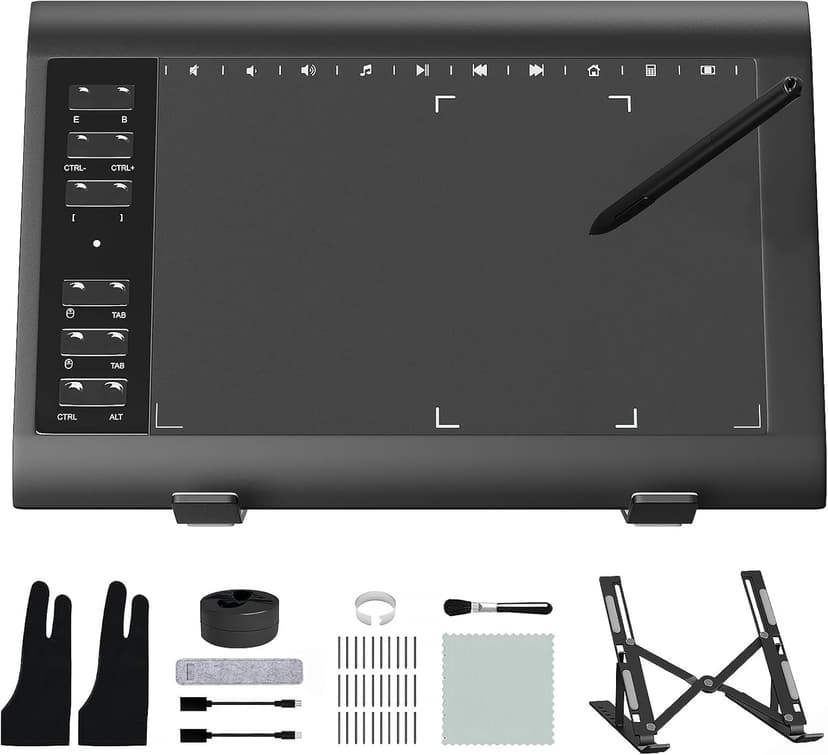 Graphic Drawing Tablet, Digital Sketch,Design for PC and Computer/Pad-12 Hot Keys, Compatible Windows/MAC/Android,The Adjustable Ergonomic Stand,16384 Upgrade Levels Battery-Free Pen,ienRon 10x6.25
