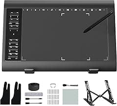 Graphic Drawing Tablet, Digital Sketch,Design for PC and Computer/Pad-12 Hot Keys, Compatible Windows/MAC/Android,The Adjustable Ergonomic Stand,16384 Upgrade Levels Battery-Free Pen,ienRon 10x6.25