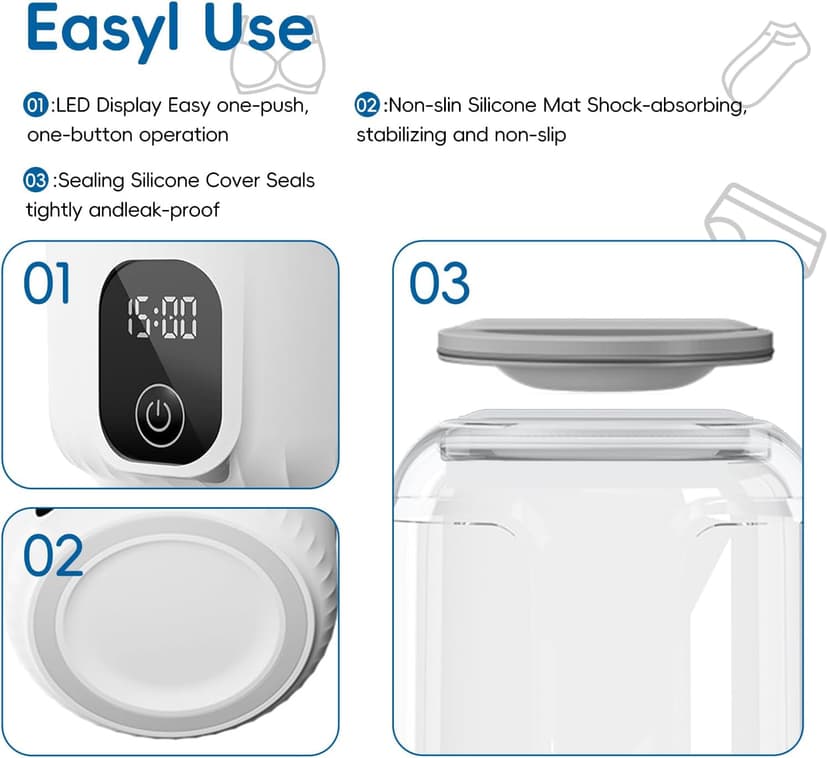 Underwear Mini Washer, 2025 Portable Washing Machine with 4000mAh Cordless Rechargeable Battery for Deep Cleaning Small Clothes, Perfect for Travel, Solo Living, Apartments, Camping