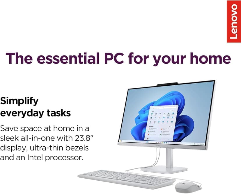 Lenovo IdeaCentre 24" FHD All-in-One Desktop Computer with Lifetime Office 365 for The Web • 16GB RAM • 512GB SSD • Intel Core • Wired Keyboard and Mouse • Windows 11