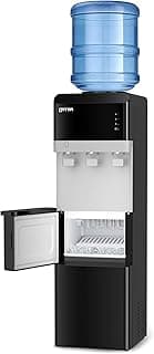 OSTBA Water Dispenser with Ice Maker for 3 & 5 Gallon Bottles, Top Loading Water Cooler with Hot Cold & Room Temperature Water, Bullet Ice Maker, Child Safety Lock for Home Office
