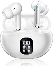 Wireless Earbuds, Bluetooth 5.4 Headphones with 50H Playback, Deep Bass Stereo Ear Buds Clear Calls with LED Power Display, IPX7 Waterproof, in-Ear Earphones with Mic for Phone/Android/iPad, White