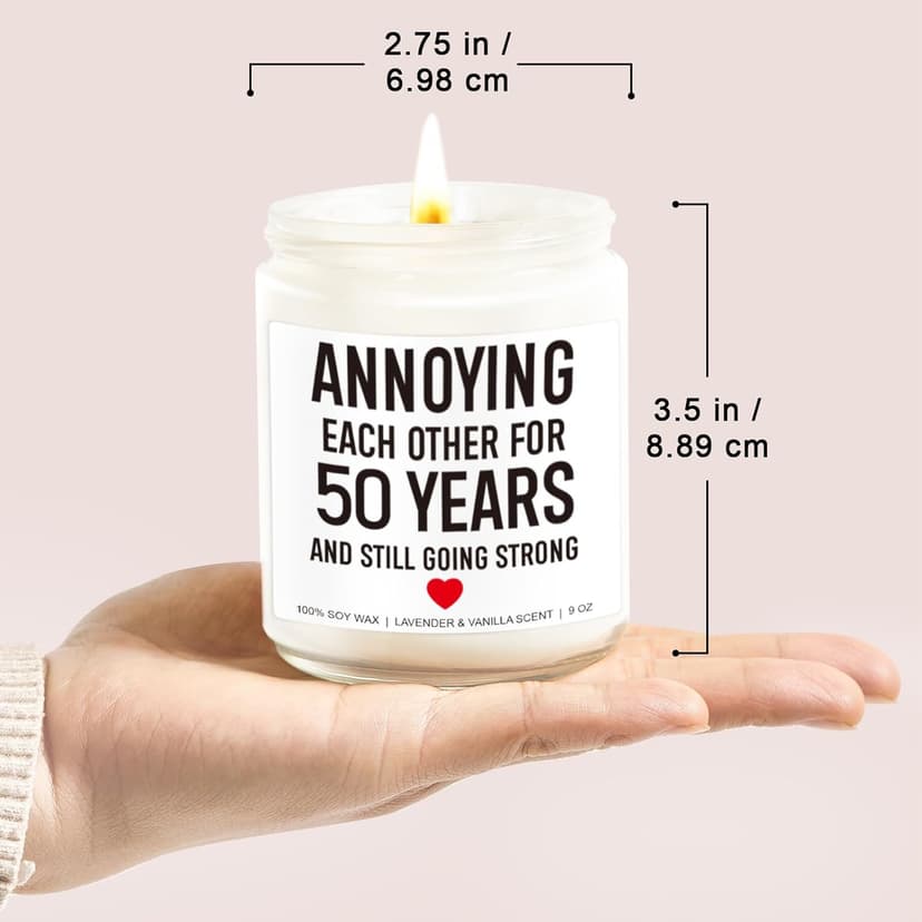Funny 50 Years Candle, 50th Anniversary, Gifts for Couple, Parents - 50th Wedding Anniversary Decorations, 50 Year Golden Anniversary, Gifts for Husband, Wife, Friends - 9 oz