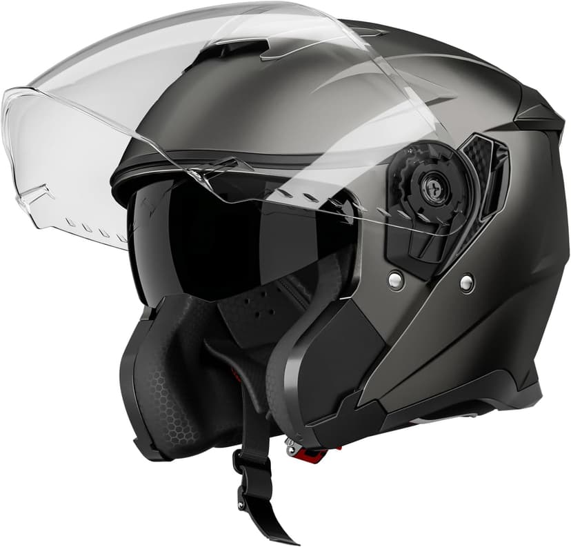 Motorcycle Helmets for Adults, Open Face Motorcycle Helmet with Dual Visor, Casco para Moto DOT Certified, ATV Dirt Bike Snowmobile Motocross Helmet for Men Women, Quick Release Strap, AP-836