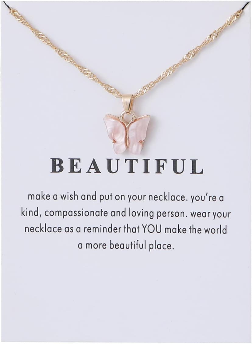 Rrdaily 9 Pcs Dainty Colorful Butterfly Pendant Necklace Set for Women,Bohemian Acrylic Butterfly Chain Necklace Cute Jewelry Gift