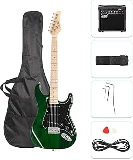 GLARRY Full Size Electric Guitar for Music Lover Beginner with 20W Amp and Accessories Pack Guitar Bag (GREEN, 39" Right Handed)