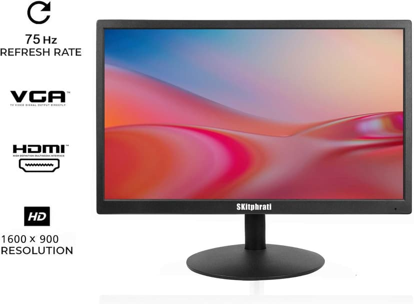 SKitphrati 20" PC Monitor 1600x900 75Hz 5MS HDMI Monitor LED Viewing Angle 95° (Horizontal) with HDMI VGA Input, 76% sRGB, VESA Wall Mount, TN Panel, Black
