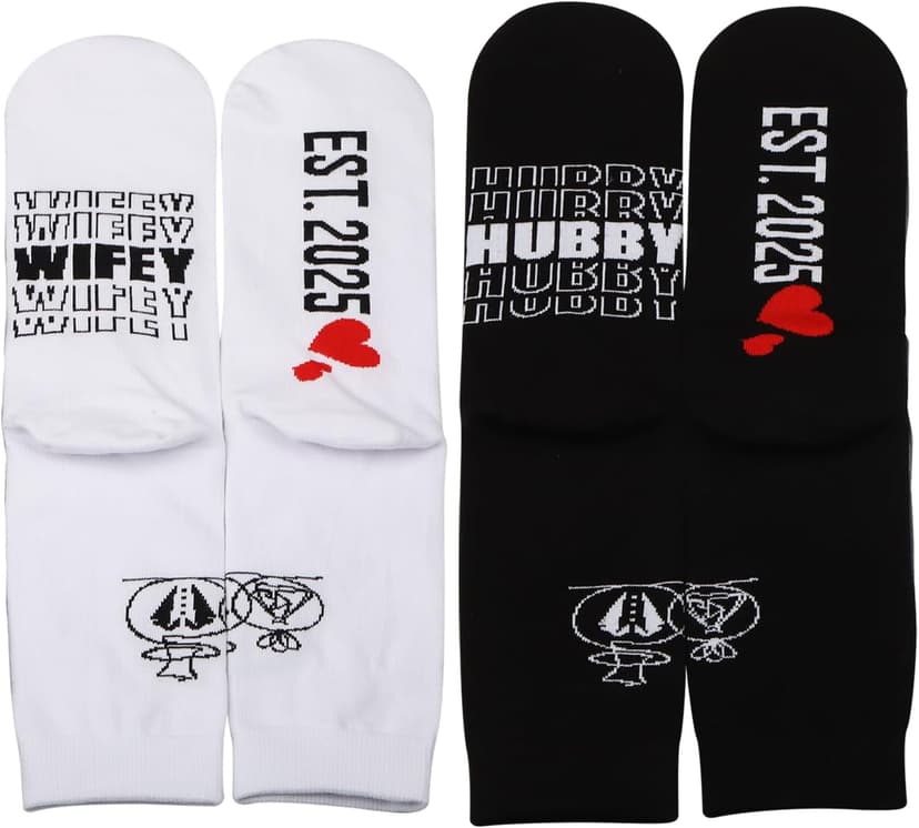 MBMSO Couples Socks Set Newlyweds Gift Socks Hubby and Wifey Est. 2025 Wedding Gift for Bride and Groom Socks Engagement Gift