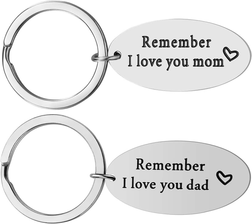 iWenSheng Parent Gifts from Daughter - Christmas Gifts for Parent, 2PCS Remember I Love You Mom Dad Keychain Set