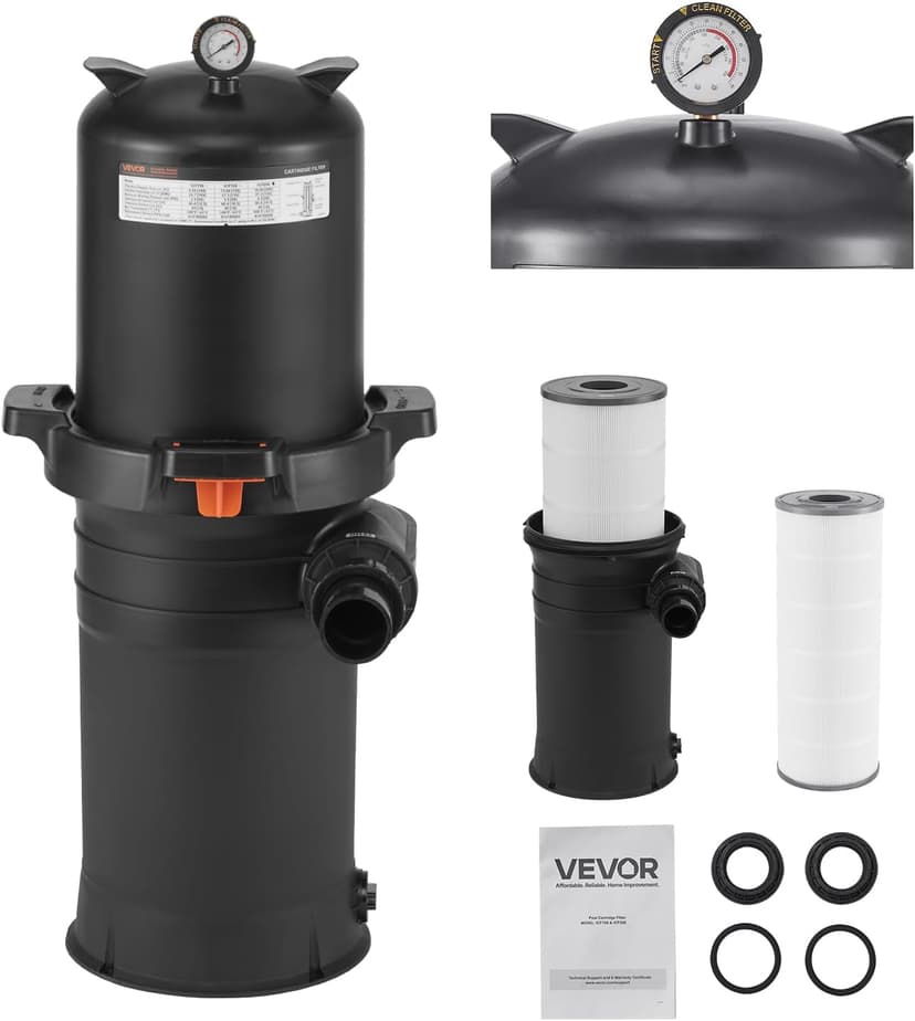 VEVOR 2025 Pro Pool Cartridge Filter System 200 sqft, Pool Filter for Inground & Above Ground Pools, Compatible W/Pumps 3HP~4HP | Up to 9827 GPH Max Flow, Pool Filters for Pools Up to 39625 Gallons