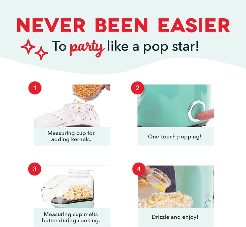 Popcorn Machine, Oil-Free Air Popped Popcorn, Built-In Measuring Cup & Butter Melting Tray, Movie Night Snacks Dash Fresh Pop Popcorn Maker, Electric Hot Air Popper, 16-Cup, White B07NWDSVPP