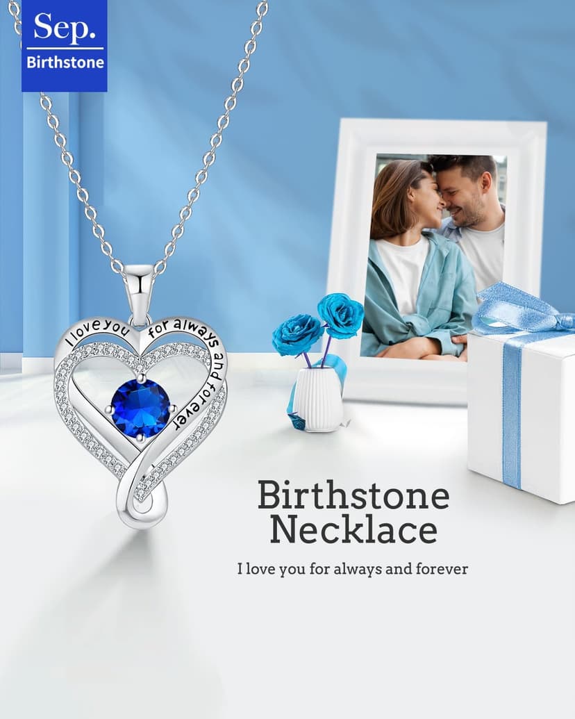 Jewelry for Women Wife Infinity Heart Birthstone I Love You Necklace S925 Anniversary Women Necklaces for Her Wife Birthday Gift Ideas, Birthday Present for Girlfriend Mom Daughter Sterling Silver