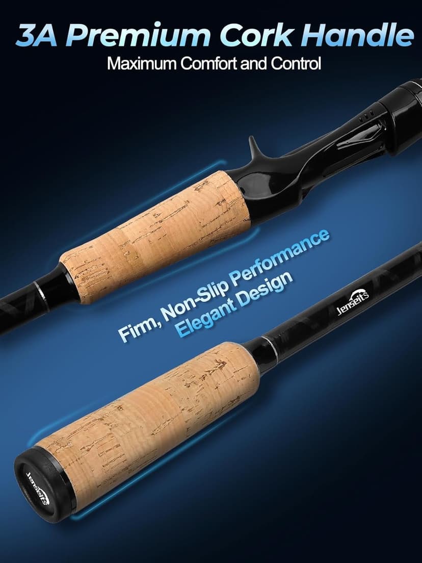 Jenseits 2Piece Carbon Fiber Spinning & Casting Fishing Rod, Ultra-Sensitive Lightweight, Stainless Steel Ceramic Guides, Cork & EVA Handle, Fast & Extra Fast Action, Bass Trout Freshwater Fishing Rod