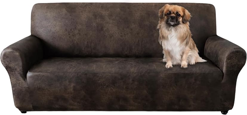 ANARACHON Sofa Cover, Couch Covers for Leather Couches, Stretch Sofa Covers with Leather-Like Texture, Washable, Non-Pilling, Non-Slip 1-Piece Couch Cover for Dogs, Cats and Kids (Sofa, Brown)