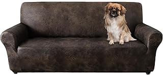 ANARACHON Sofa Cover, Couch Covers for Leather Couches, Stretch Sofa Covers with Leather-Like Texture, Washable, Non-Pilling, Non-Slip 1-Piece Couch Cover for Dogs, Cats and Kids (Sofa, Brown)