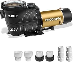 2.0HP Two Speed Energy Saving Pool Pump for In/Above Ground Pools - 230Vac 6600/2640GPH - Swimming Pool Motor with 1.25" & 1.5" & 2.0" pipe adapters - Centrifugal pumps