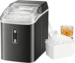 NEWBULIG Nugget Ice Makers Countertop, Portable Nugget Ice Machine, Ready in 6 Mins, 24lbs in 24Hrs, Auto-Cleaning, with Basket and Scoop, for Home, Kitchen, RV, Camping, Black
