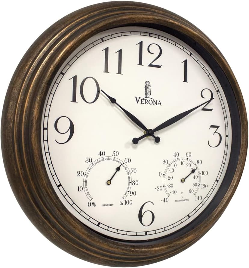 Outdoor Clocks for Patio Large Waterproof with Thermometer - 18 inch Indoor Outdoor Wall Clock with Temperature and Humidity Combo - Weatherproof, Accurate & Easy to Read for Pool, Garden & Home Decor