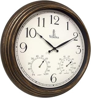 Outdoor Clocks for Patio Large Waterproof with Thermometer - 18 inch Indoor Outdoor Wall Clock with Temperature and Humidity Combo - Weatherproof, Accurate & Easy to Read for Pool, Garden & Home Decor