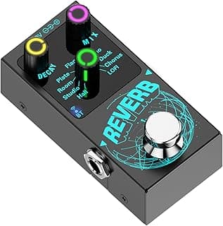 Mini Reverb Guitar Pedal, Verb Square Digital Reverb 9 Modes Room, Hall, Chorus, Duck, Plate, Studio, Echo, LOFI with True Bypass Aluminium alloy case (Black Reverb)