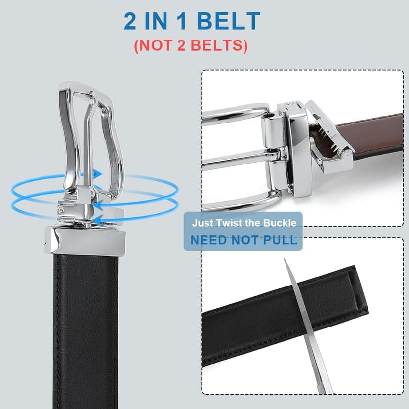 DOOPAI Reversible Leather Belt for Men 1.25" - Dual Sided Dress and Casual Belt, Trim to Fit, 2 Styles in One Belt
