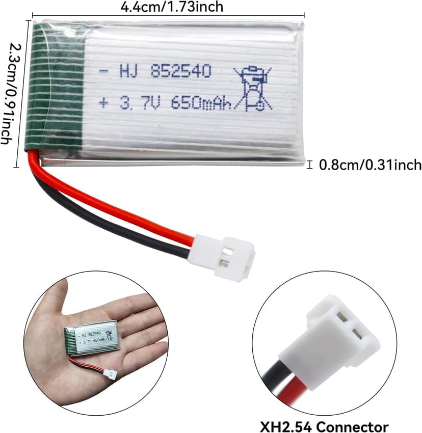3.7v Drone Lipo Battery - 2 Pack 650mAh Rechargeable Batteries for SYMA X5 Serial UVA Quadcopter Drones XH2.54 Connector with 2 Chargers SYMA X5C X5SW X5SC WLtoys V252 XT Flyer