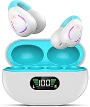 Clip On Earbuds, Bluetooth 5.3 Lightweight Comfort Bone Conduction Open Ear Headphones with LED Digital Display Charging Case Sport Built-in Mic IPX7 Waterproof for Running Fitness Android,Light Blue1
