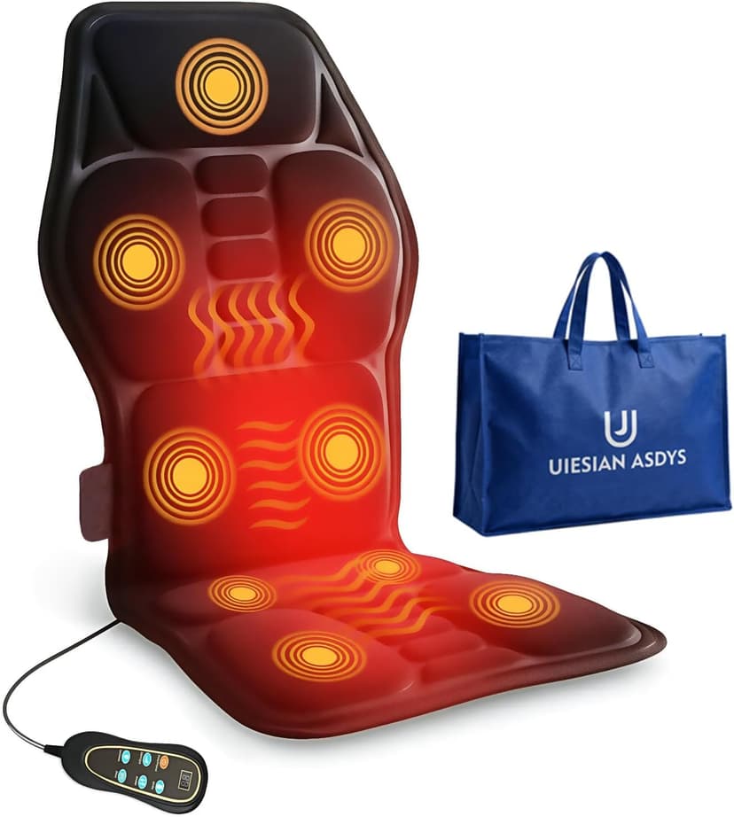 Vibration Back Massager with Heat, Seat Massager with 9 Vibrating Motors & 5 Modes, Chair Massager Cushion, Massage Pad for Chair, Office, Gifts for Mom
