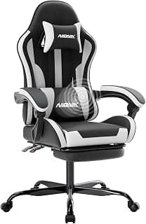 Gaming Chair, Ergonomic Computer Chair with Footrest and Lumbar Support, Height Adjustable Game Chair with 360°-Swivel Seat and Headrest and for Office or Gaming Blackwhite