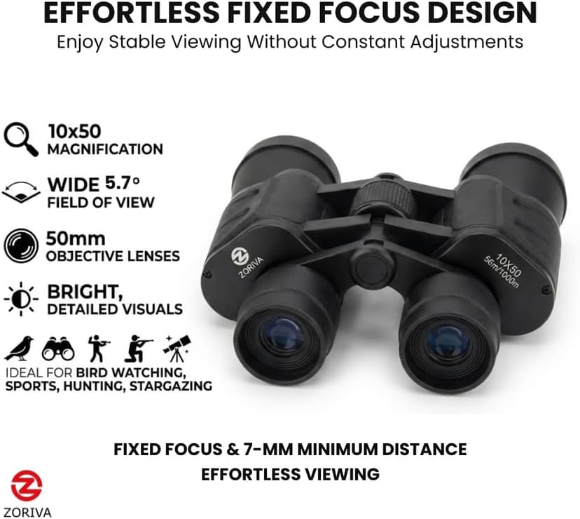 10x50 Magnification Professional High-Power Binoculars for Adults – HD Vision with 50mm Objective Lens, K9 Prism, Durable Design for Bird Watching, Hunting, Stargazing, Sports & Outdoor
