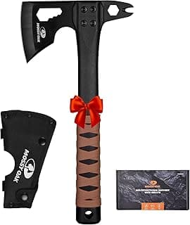 MOSSY OAK 12" Camping Axe and Survival Hatchet with Sheath, Compact Outdoor Multitool Hatchet with Hex Wrench Slots, Non-Slip Dual-Color Handle, Small Camping Gear for Hiking, Chopping, Hunting