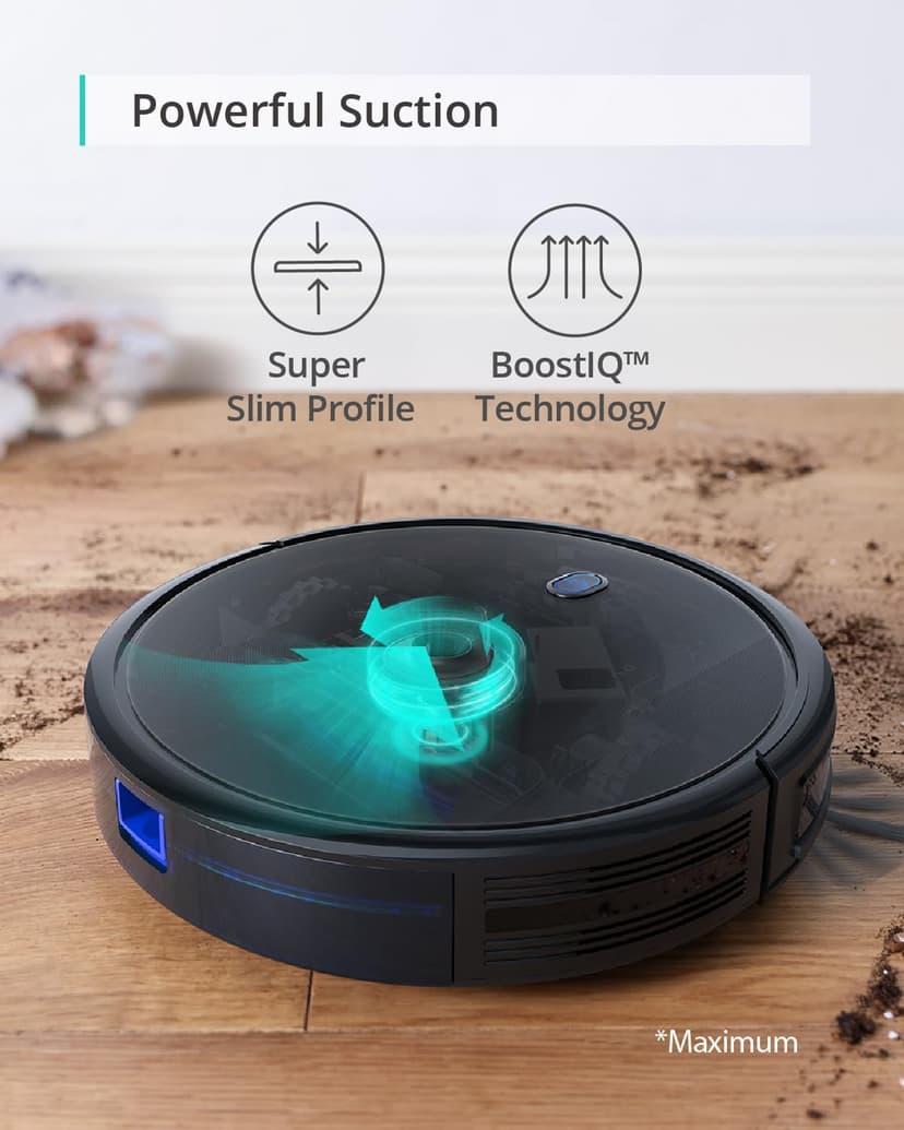 eufy Like-New BoostIQ RoboVac 11S MAX, Robot Vacuum Cleaner, Super-Thin, Powerful Suction, Quiet, Self-Charging Robotic Vacuum Cleaner, Cleans Hard Floors to Medium-Pile Carpets, Black (Renewed)