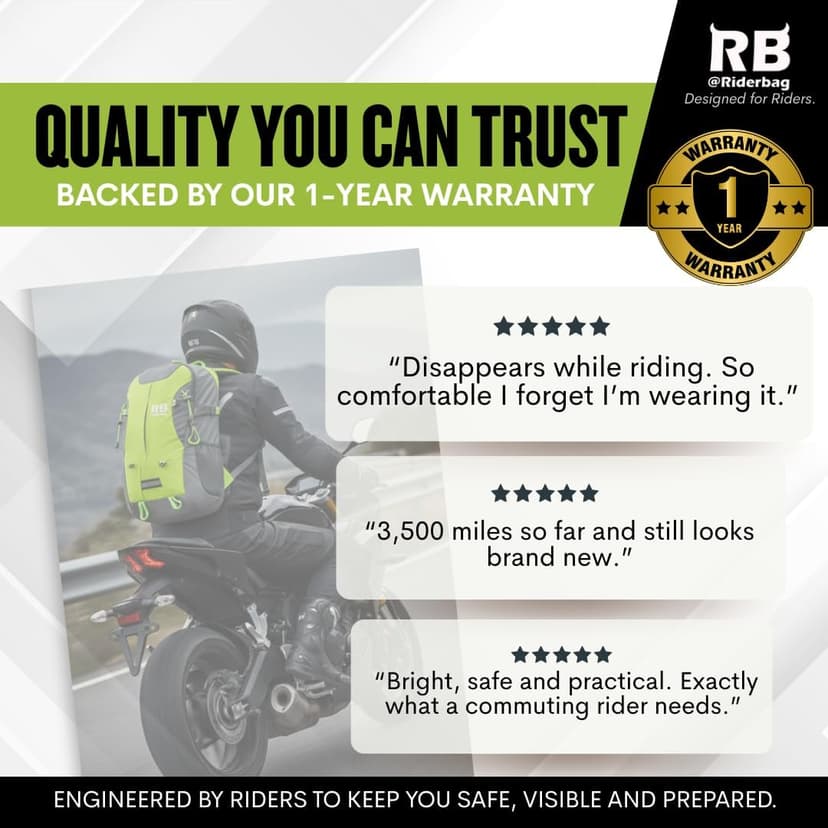 Reflective Motorcycle Backpack – Hi Viz EDC Commuter Bag for Riders, Night Travel, and Daily Use with Helmet Holder, Laptop Compartment, Ventilated Back, Urban Gear (green backpack)