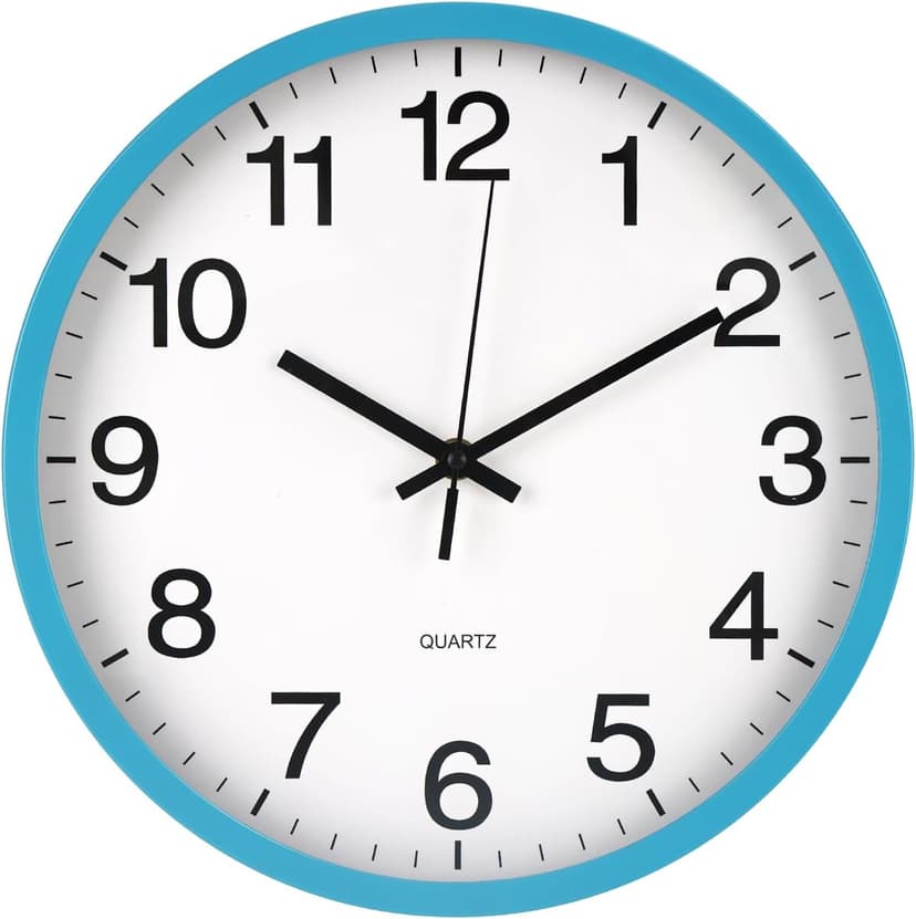 Wall Clock Non-Ticking Silent Quartz Movement Decor Clock Modern Simple Style Round Plastic Wall Clocks for Home/Office/School/Living Room/Bedroom/Kitchen (Blue, 12 Inch)