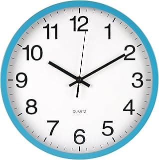Wall Clock Non-Ticking Silent Quartz Movement Decor Clock Modern Simple Style Round Plastic Wall Clocks for Home/Office/School/Living Room/Bedroom/Kitchen (Blue, 12 Inch)