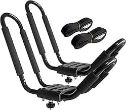 Kayak Roof Rack, 1 Pair J-Bar Roof Rack with 2 Ropes. Heavy Duty Kayak Roof Carrier for Your Canoe SUV and Trucks