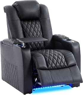 comfiroom Leather Home Theater Seating, Classic Series Game Seats Movie Theater Chairs Recliner Sofa with Type-C USB Charger Port, Bedroom Sofa Chair for Living Room (Black, Row of 1)