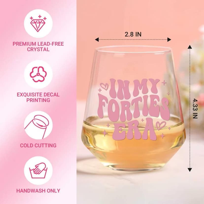 40th Birthday Gifts For Her - In My 40s Era Wine Glass, Best 40th Birthday Gifts For Women, 40 Years Old Gifts For Sister, Son, Daughter, Mom, Best Friend, Birthday Glass For Decorations, 18oz