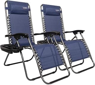 VINGLI Upgraded Zero Gravity Chair Set of 2 Lounge Outdoor Chairs with Trays and Pillows, Folding Patio Recliner Chairs for Backyard Poolside Garden