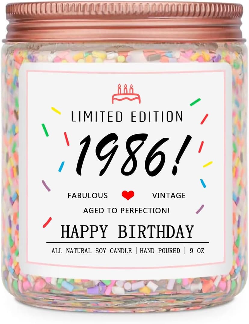 40th Birthday Decorations, 40 Year Old Birthday Gifts for Friend, Sister, Wife, Creamy Vanilla with Sprinkles Homsolver 40th Birthday Gifts for Women Ideas, 1986 Limited Edition Candle B0G1YLJYH8