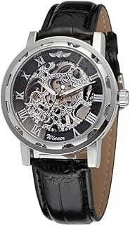 Weicam Men's Fashion Mechanical Wristwatch Transparent Dial with Skeleton Design Leather Band Automatic Manual-Winding Watch