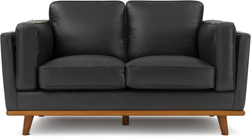 Valencia Artisan Full Leather Loveseat Sofa 66”| Pure Full Italian Nappa Leather Couch, Solid Wood Accent, Ultimate Comfort, Black