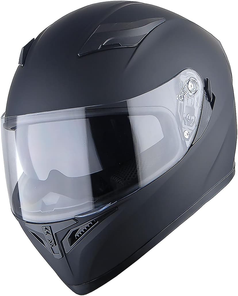 1Storm Motorcycle Street Bike Dual Visor/Sun Visor Full Face Helmet Mechanic with LED Tail Light: Matt Black