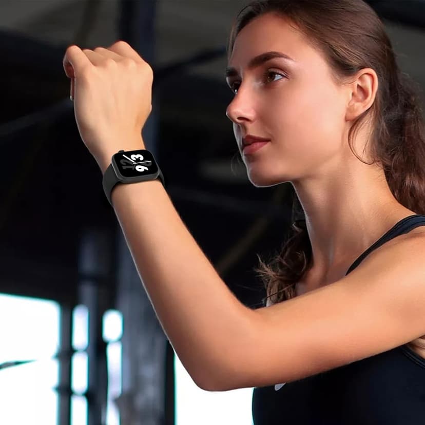 Sport Band Compatible with Apple Watch 38mm 40mm 41mm 42mm 44mm 45mm 46mm 49mm, Replacement Soft Silicone Strap Wristbands for iWatch Series 10/9/8/7/6/5/4/3/2/1 Ultra SE Women Men, Black