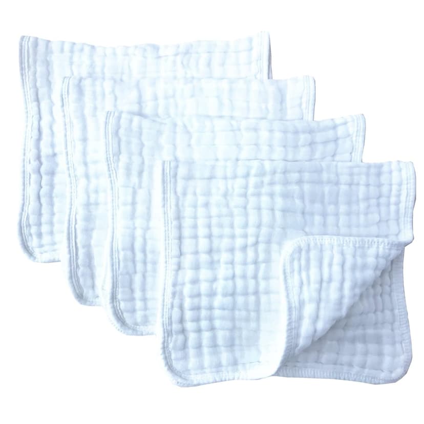 Synrroe Burp Cloths Large, Muslin Burp Cloths for Baby, Extra Absorbent and Soft, 6 Layers 20 by 10 Inches 100% Cotton (White Large 4 Pack)