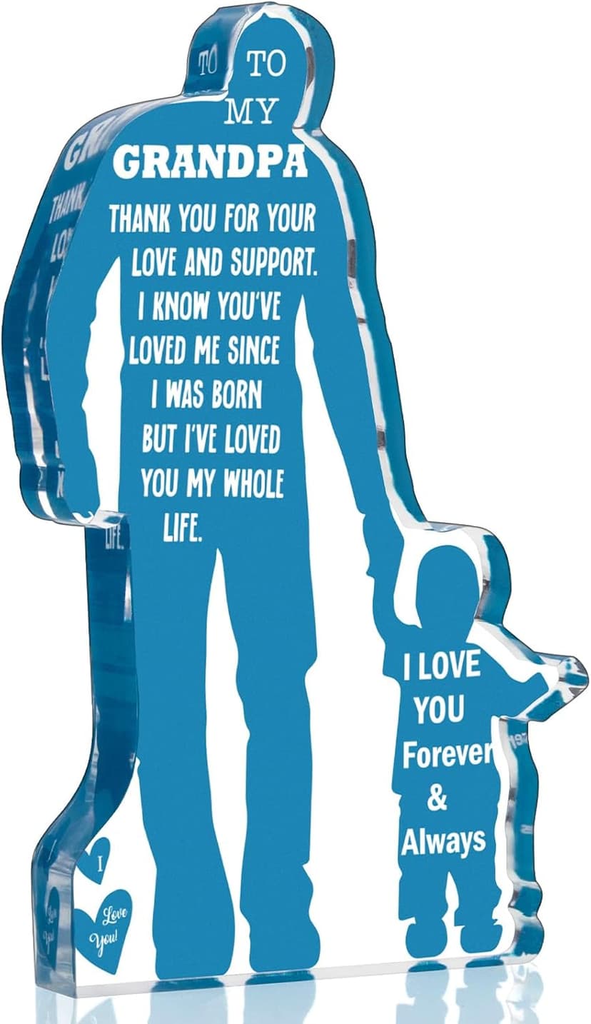 Grandpa Gift from Grandson Christmas Gifts for Granddad, Grandfather Birthday Gifts Idea from Grandson Best Grandpa Ever Gifts to My Grandpa Father's Day Gifts Acrylic Plaque Sign 5.1x3.2in